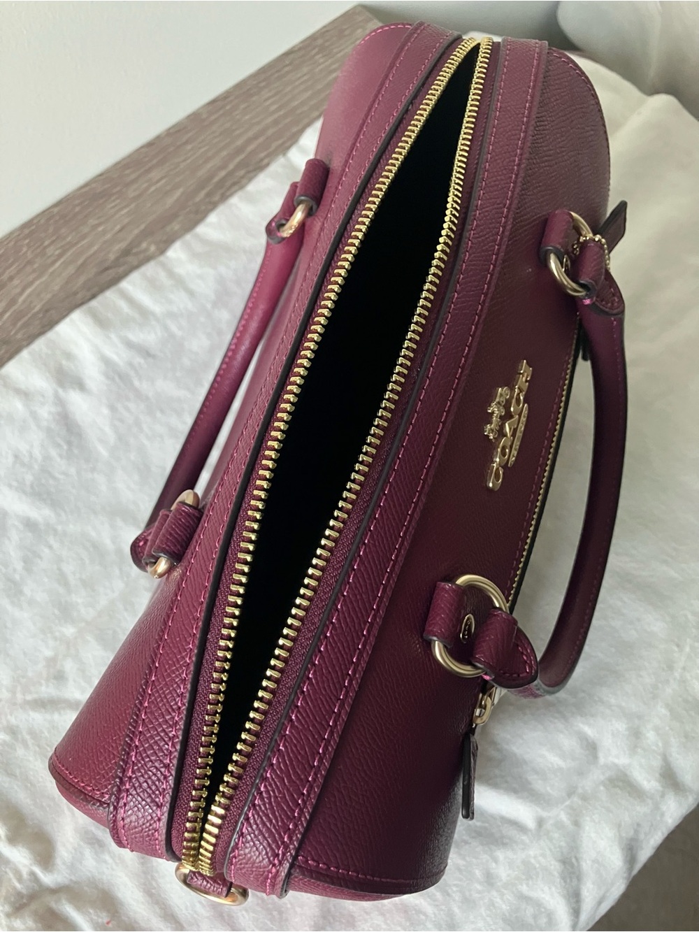 COACH Purse Rowan Satchel Leather Handbag in Berry Pink / Burgundy - Picture 10 of 13
